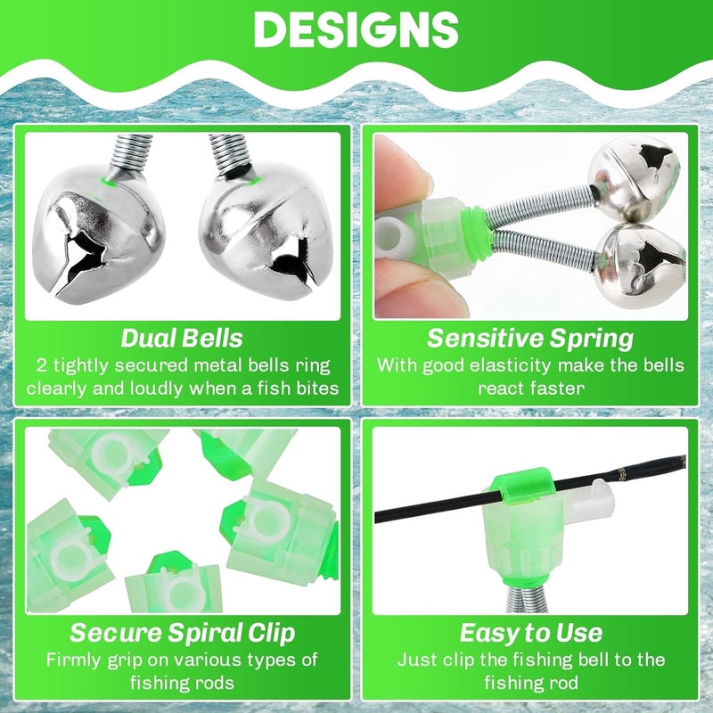 weyleity Fishing Bells 40Pack | Fish Bite Bait Alarm Bell for Rods, Fishing Rod Bells Fishing Alarm Bells with Dual Alert Bells Clip for Night Fishing Ice Fishing - Image 4